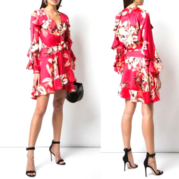 PATBO Fuschia Floral Carmen Wrap Dress